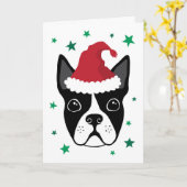 Boston Terrier met kerstkaart van de kerstman Kaart (Gele Bloem)
