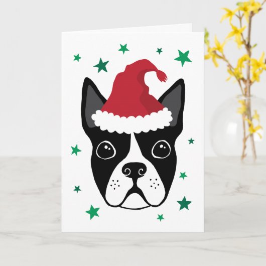 Boston Terrier met kerstkaart van de kerstman Kaart (Gele Bloem)