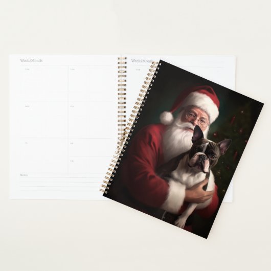 Boston Terrier met Kerstman Feestelijke Kerstmis Planner (Display)