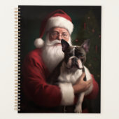 Boston Terrier met Kerstman Feestelijke Kerstmis Planner (Voorkant)