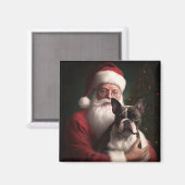Boston Terrier met Kerstman Festieve Kerstmis Magneet (Voorkant / Achterkant)