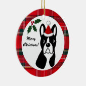 Boston Terrier met kerstmis Cartoon Tartan Keramisch Ornament (Rechts)