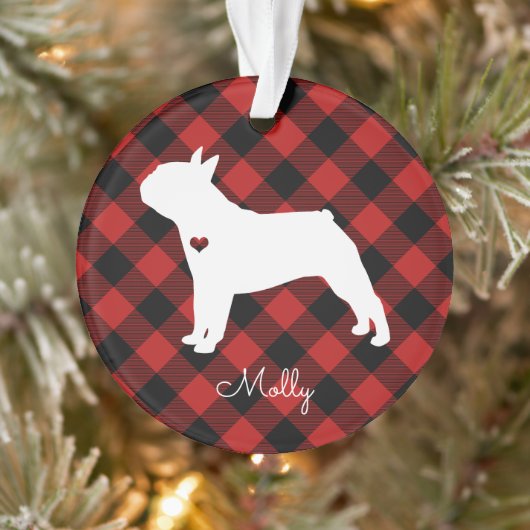 Boston Terrier met kerstspeldenhond Foto Ornament (Boom)