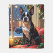 Boston Terrier met kerstverlichting vakantie Fleece Deken (Voorkant)
