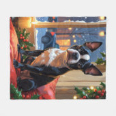 Boston Terrier met kerstverlichting vakantie Fleece Deken (Voorkant (Horizontaal))