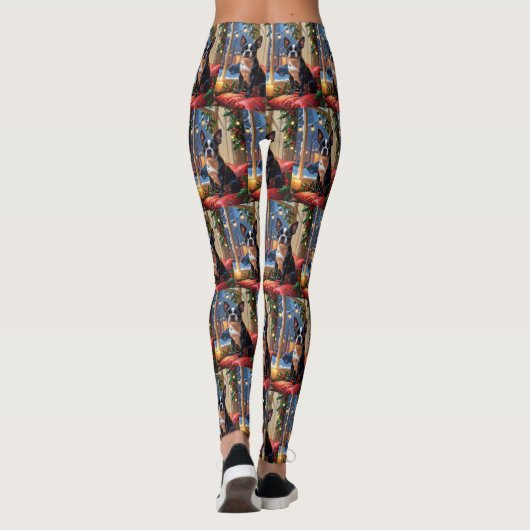 Boston Terrier met kerstverlichting vakantie Leggings (Achterkant)