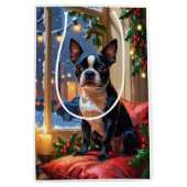 Boston Terrier met kerstverlichting vakantie Medium Cadeauzakje (Voorkant)