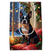 Boston Terrier met kerstverlichting vakantie Medium Cadeauzakje (Achterkant)