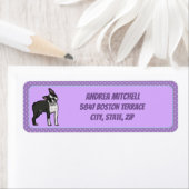 Boston Terrier met lichte Paarse schilderafdrukken Etiket (Insitu)