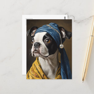 Boston Terrier met parel Earring Fine Art Parodie Briefkaart