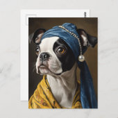 Boston Terrier met parel Earring Fine Art Parodie Briefkaart (Voorkant / Achterkant)
