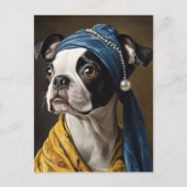 Boston Terrier met parel Earring Fine Art Parodie Briefkaart (Voorkant)