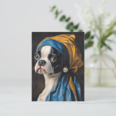 Boston Terrier met parodie op Pearl Earring Briefkaart (Staand voorkant)