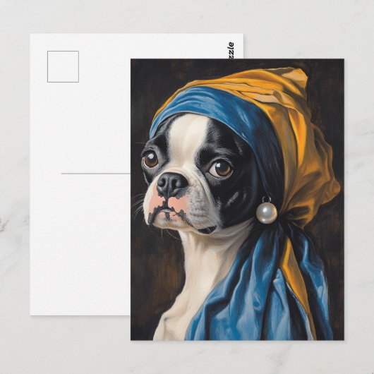 Boston Terrier met parodie op Pearl Earring Briefkaart (Voorkant / Achterkant)