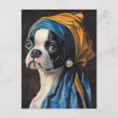 Boston Terrier met parodie op Pearl Earring Briefkaart (Voorkant)