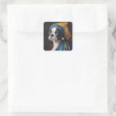 Boston Terrier met parodie op Pearl Earring Vierkante Sticker (Tas)