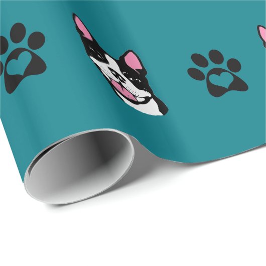 Boston Terrier met paws Wrapping Paper Cadeaupapier (Rol Hoek)