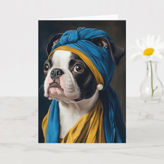 Boston Terrier met Pearl Earring alle gelegenheden Kaart (Kleine Plant)