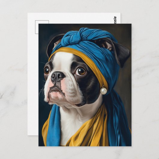 Boston Terrier met Pearl Earring Briefkaart (Voorkant / Achterkant)