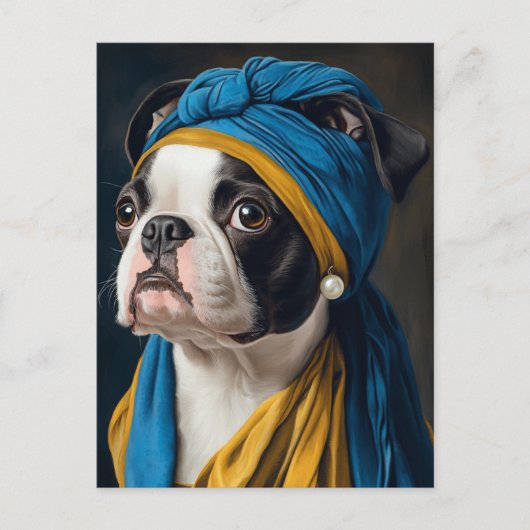Boston Terrier met Pearl Earring Briefkaart (Voorkant)