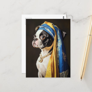 Boston Terrier met Pearl Ketting Briefkaart