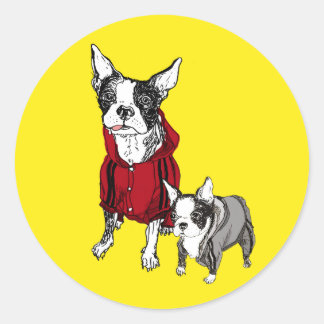 Boston Terrier met Puppy in Track Suits Stickers