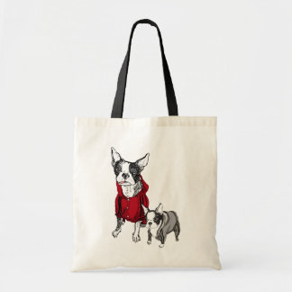 Boston Terrier met Puppy in Tracksuit tshirt Tote Bag