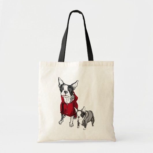 Boston Terrier met Puppy in Tracksuit tshirt Tote Bag (Voorkant)