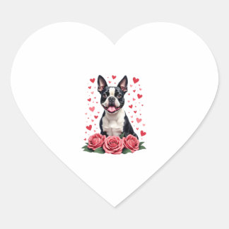 Boston Terrier met Rode Rozen Harten Valentijnsdag Hart Sticker