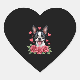 Boston Terrier met Rode Rozen Harten Valentijnsdag Hart Sticker