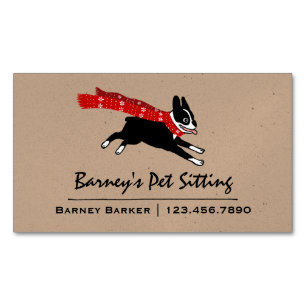 Boston Terrier met rode winterkraag Magnetisch Visitekaartje