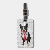 Boston Terrier met rood Stropdas en snor 2 Bagagelabel (Voorkant verticaal)