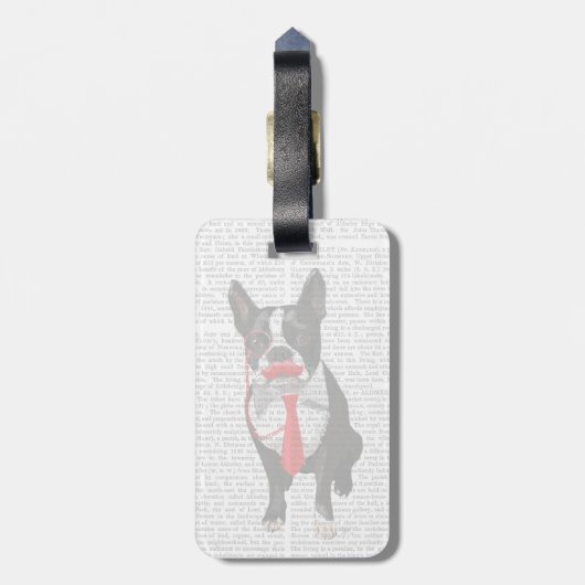 Boston Terrier met rood Stropdas en snor 2 Bagagelabel (Achterkant verticaal)