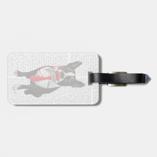 Boston Terrier met rood Stropdas en snor 2 Bagagelabel (Achterkant horizontaal)