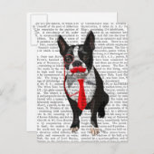 Boston Terrier met rood Stropdas en snor 2 Briefkaart (Voorkant / Achterkant)