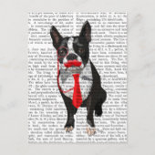 Boston Terrier met rood Stropdas en snor 2 Briefkaart (Voorkant)