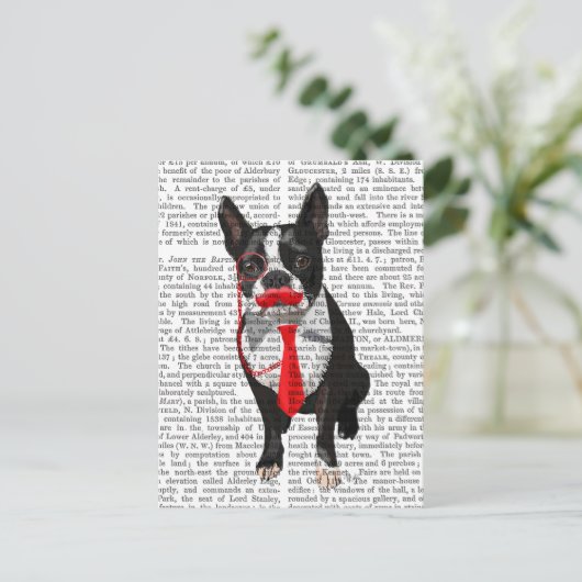 Boston Terrier met rood Stropdas en snor 2 Briefkaart (Staand voorkant)