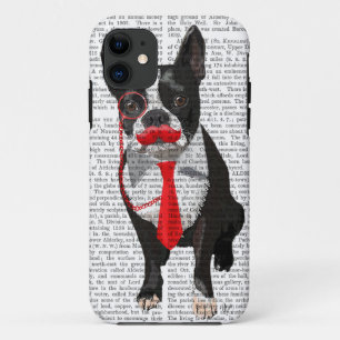 Boston Terrier met rood Stropdas en snor 2 Case-Mate iPhone Case