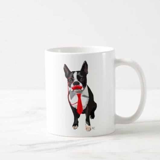 Boston Terrier met rood Stropdas en snor 2 Koffiemok (Rechts)
