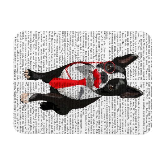 Boston Terrier met rood Stropdas en snor 2 Magneet (Horizontaal)