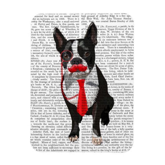 Boston Terrier met rood Stropdas en snor 2 Magneet (Verticaal)