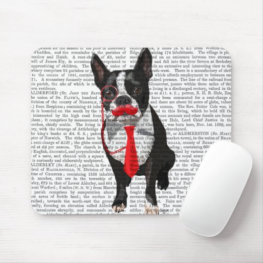 Boston Terrier met rood Stropdas en snor 2 Muismat (Met muis)