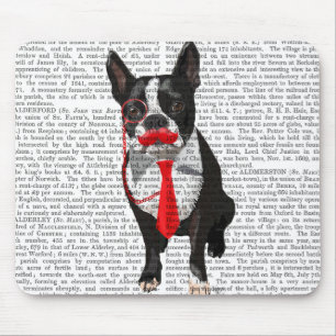 Boston Terrier met rood Stropdas en snor 2 Muismat