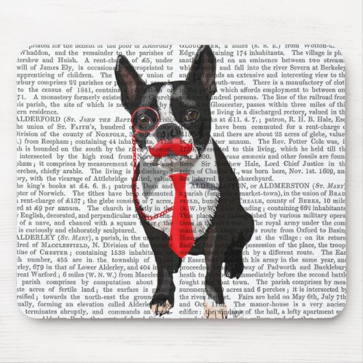 Boston Terrier met rood Stropdas en snor 2 Muismat (Voorkant)