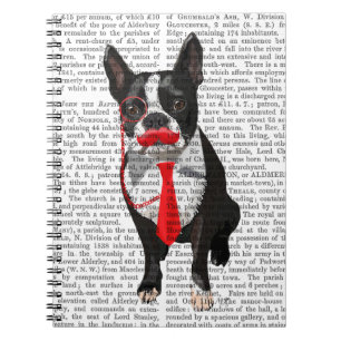 Boston Terrier met rood Stropdas en snor 2 Notitieboek