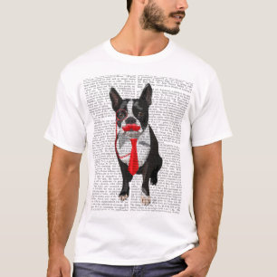 Boston Terrier met rood Stropdas en snor 2 T-shirt