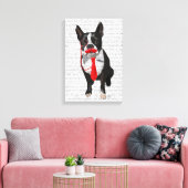Boston Terrier met rood Stropdas en snor Canvas Afdruk (Insitu (Woonkamer))