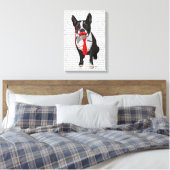 Boston Terrier met rood Stropdas en snor Canvas Afdruk (Insitu (Slaapkamer))
