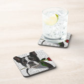 Boston Terrier met Roos in Mouth Bier Onderzetter (Rechterzijde)