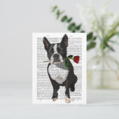 Boston Terrier met Roos in Mouth Briefkaart (Staand voorkant)